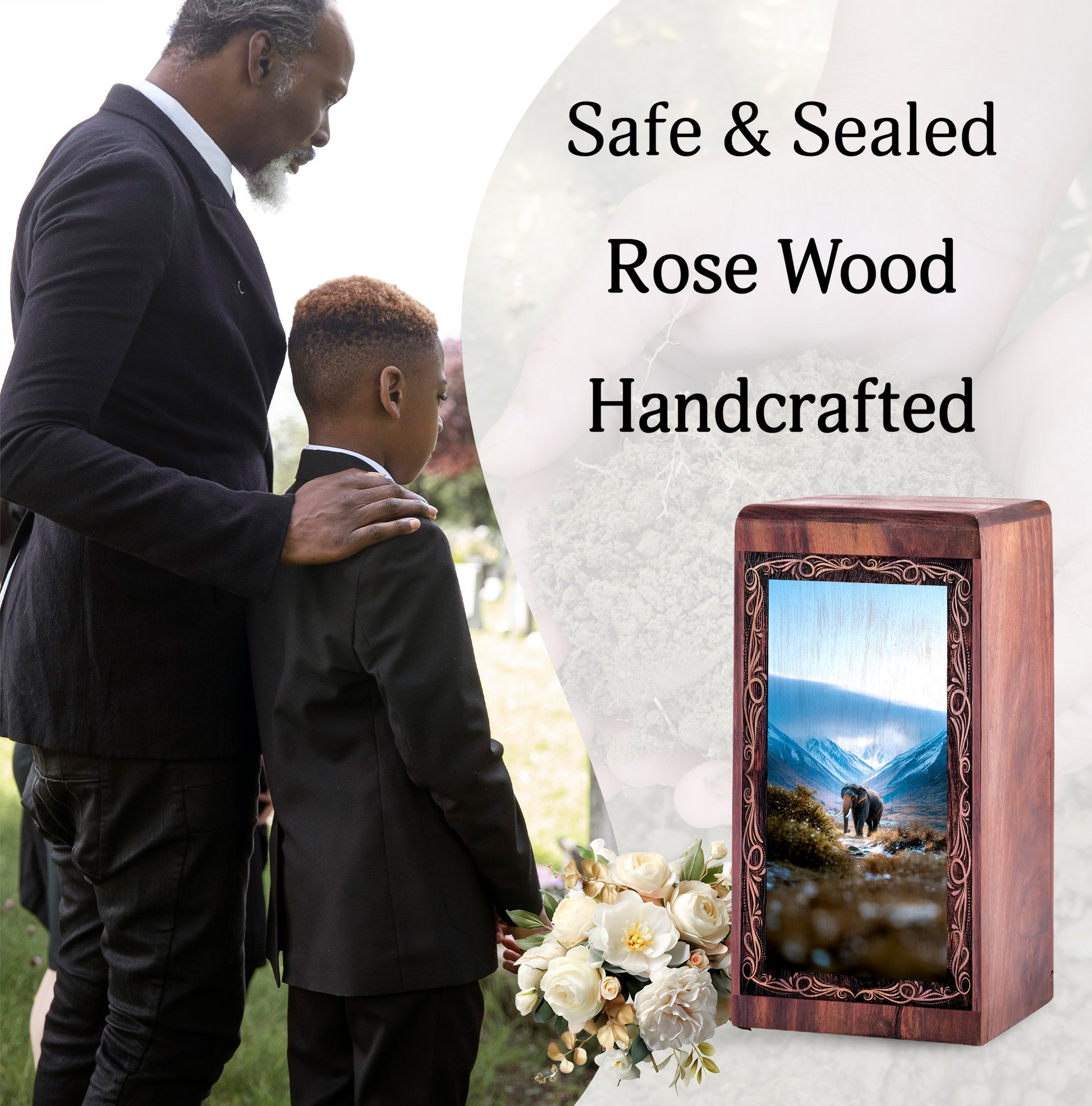Snow Landscape Elephant Memorial Urn Box - Funeral Creamtion Urn For Female