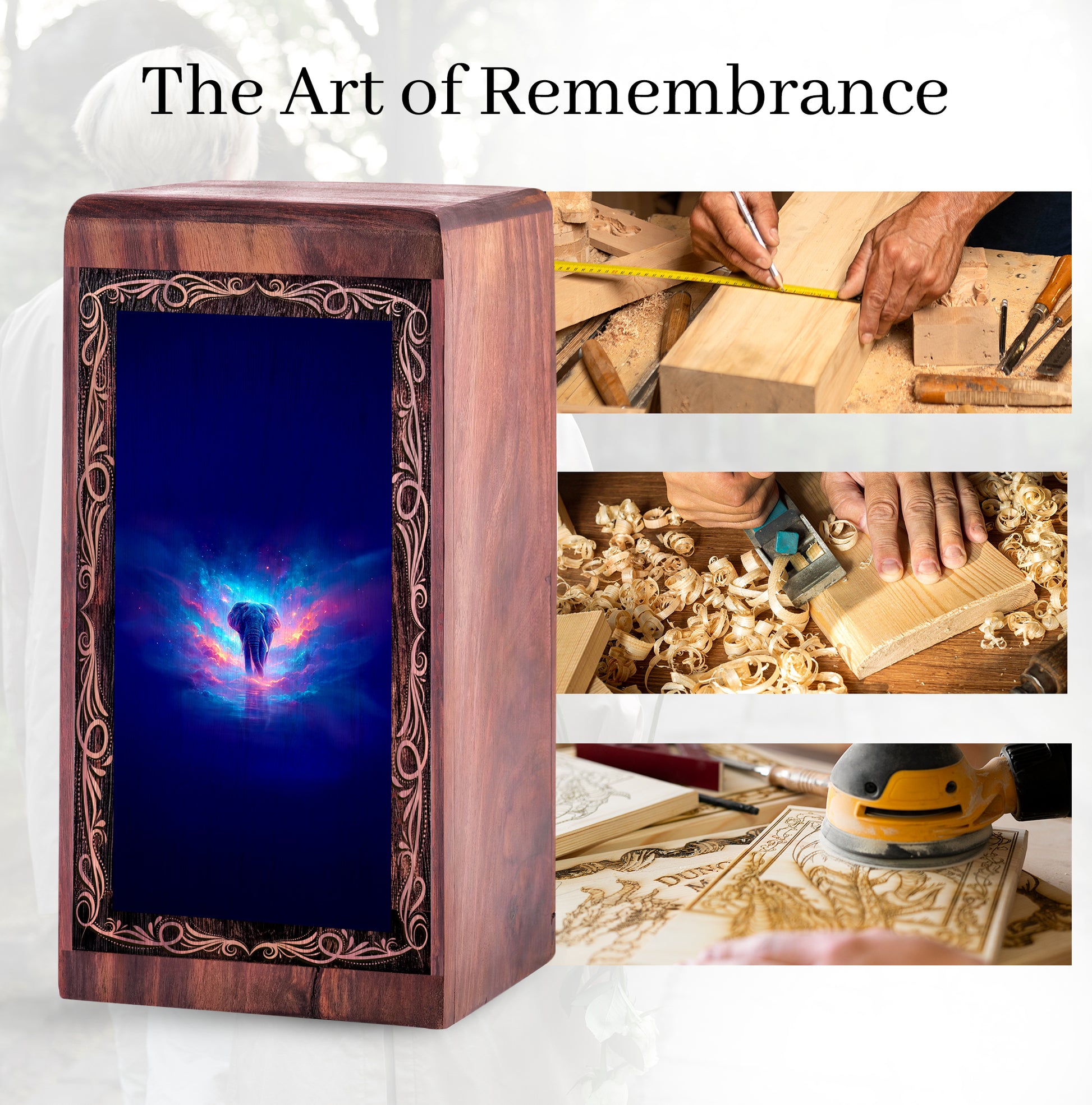 Spiritual Glow Elephant Urn Box - Cremation Urn For Ashes Adult Male