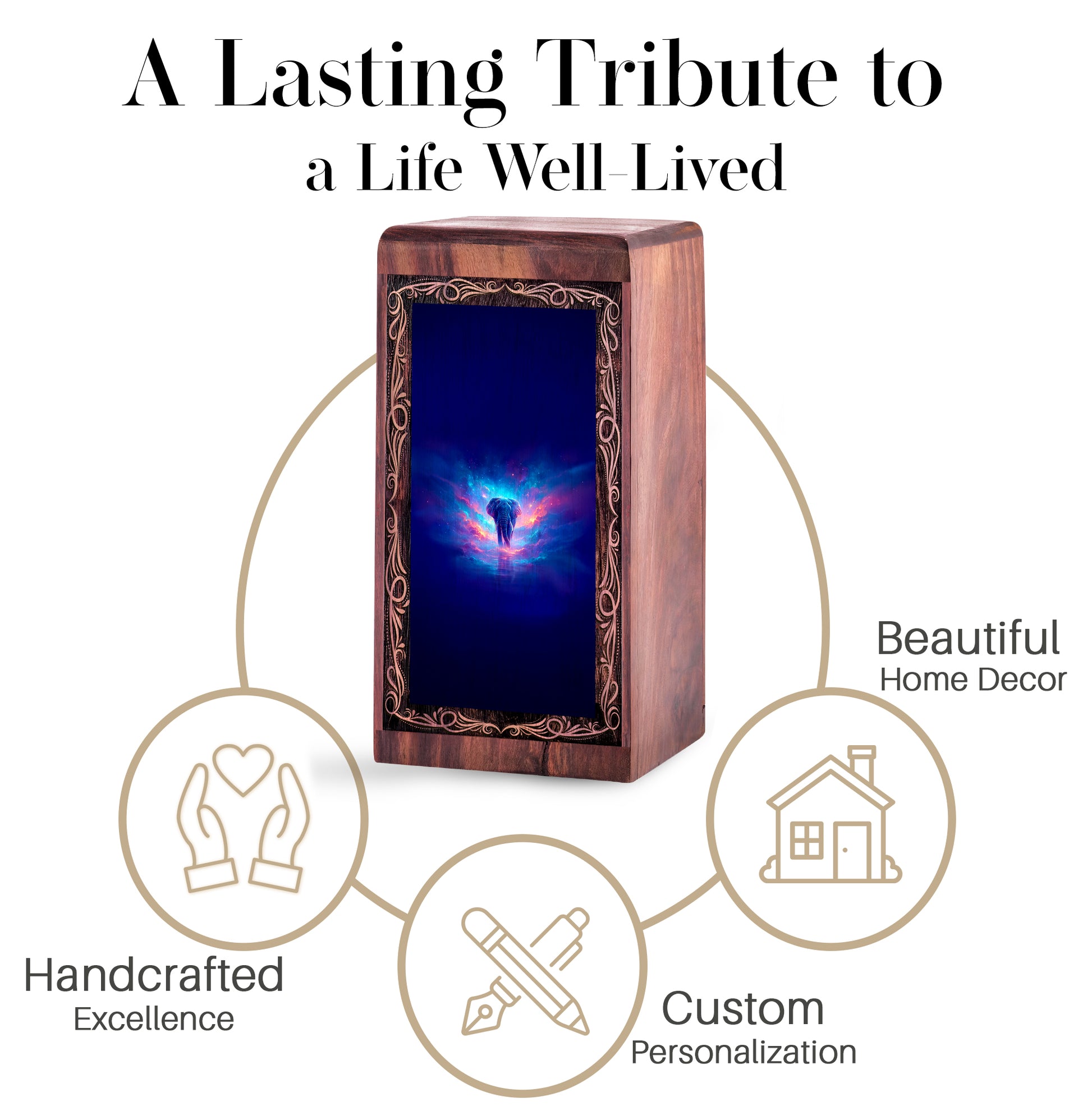Spiritual Glow Elephant Urn Box - Cremation Urn For Ashes Adult Male