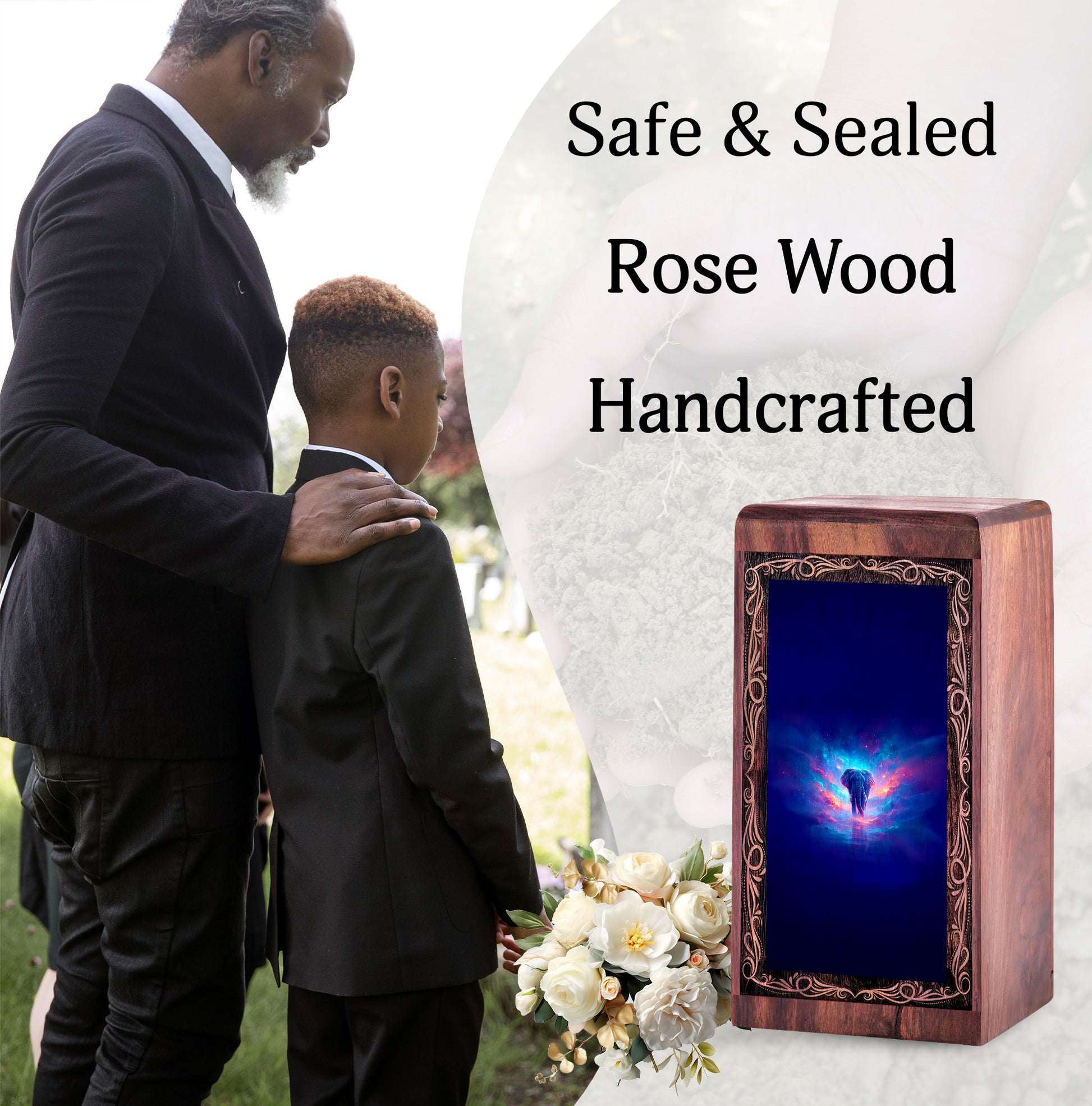 Spiritual Glow Elephant Urn Box - Cremation Urn For Ashes Adult Male