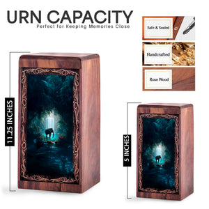 Nature Waterfall Elephant Theme Urn Box - Handmade Wooden Cremation Urn For Female