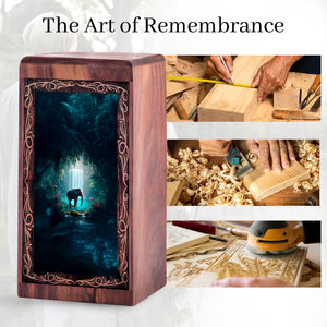 Nature Waterfall Elephant Theme Urn Box - Handmade Wooden Cremation Urn For Female