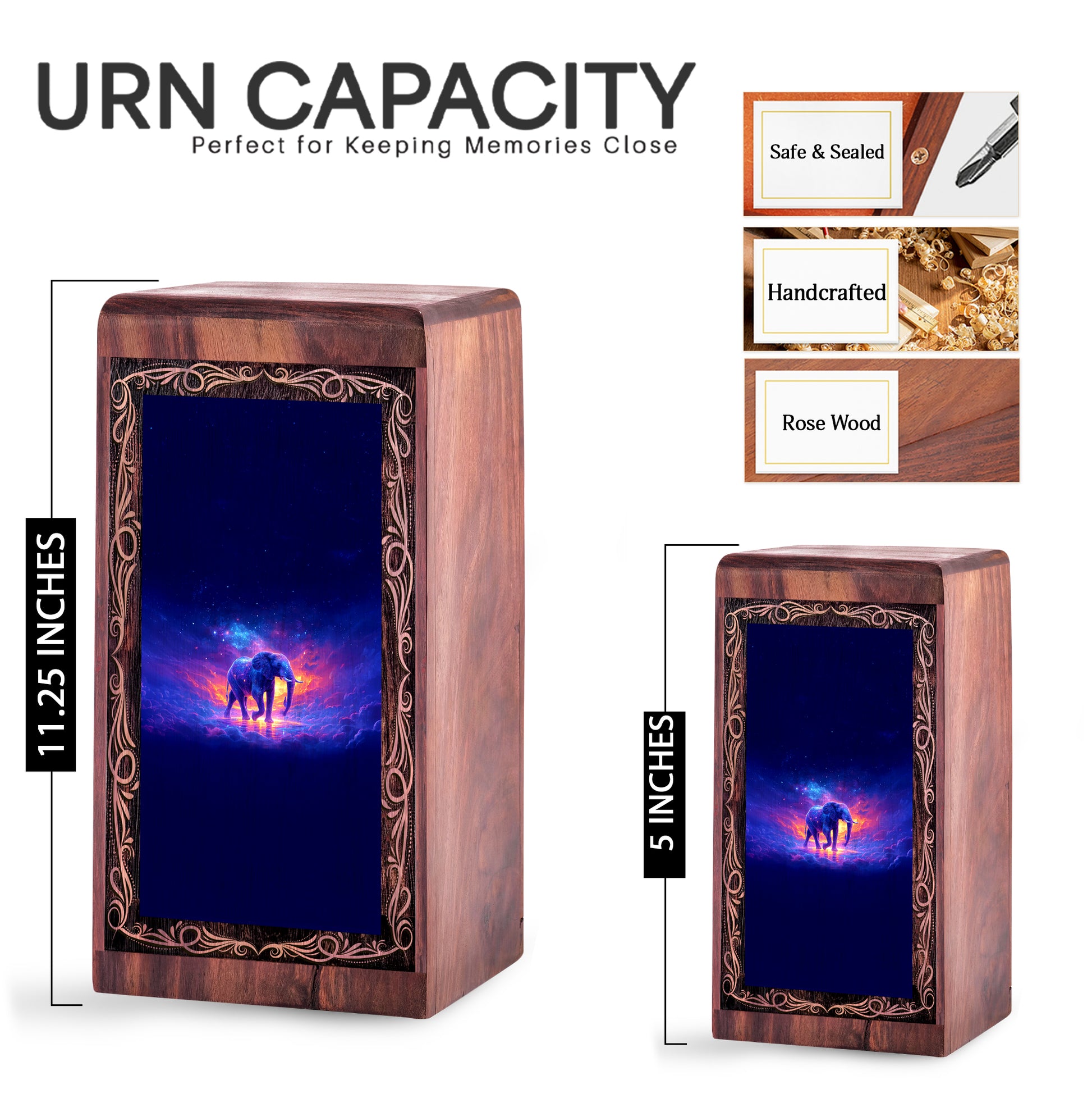 Galaxy Night Elephant Cremation Urn Box - Funeral Creamtion Urn For Burial