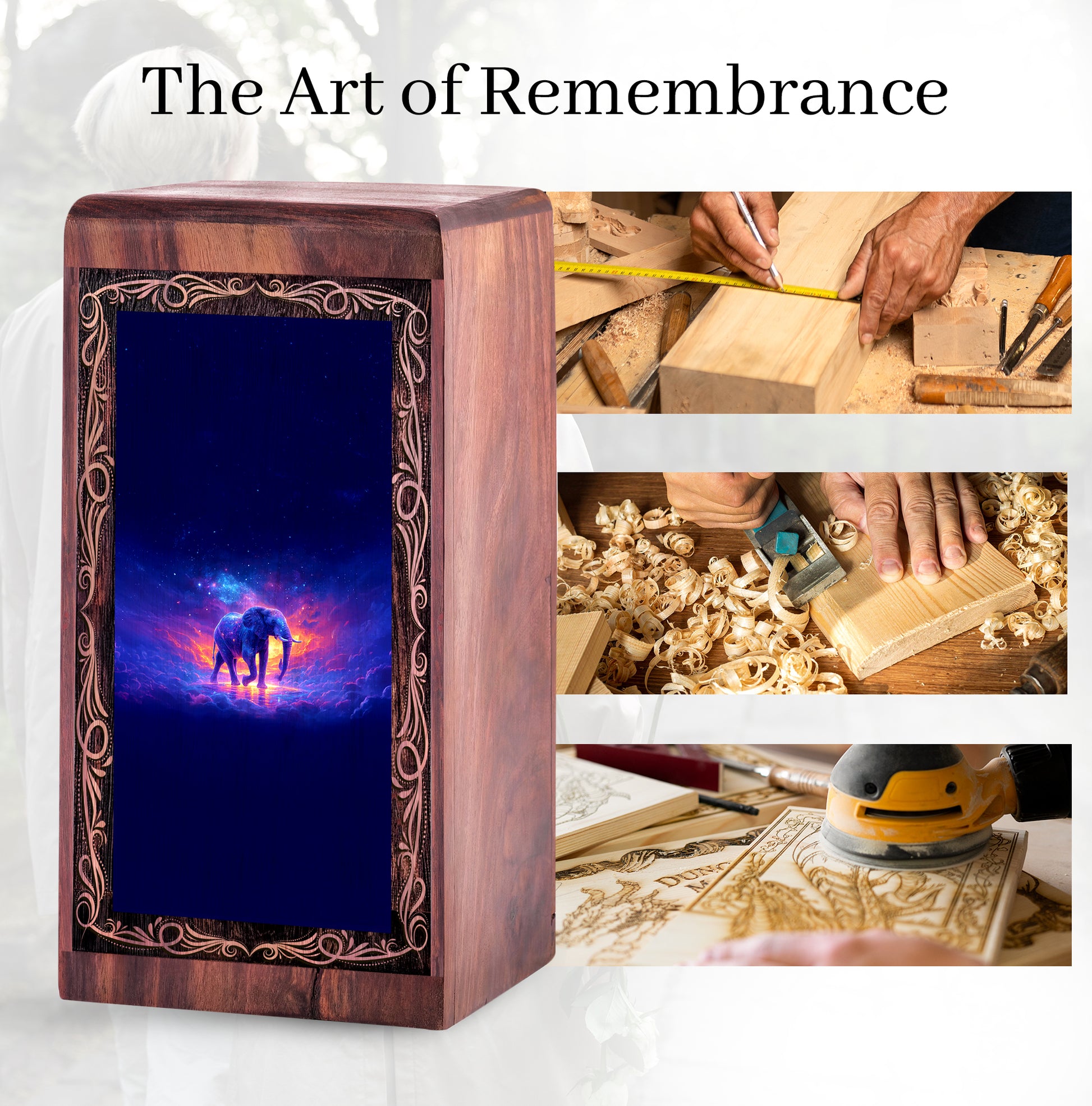 Galaxy Night Elephant Cremation Urn Box - Funeral Creamtion Urn For Burial