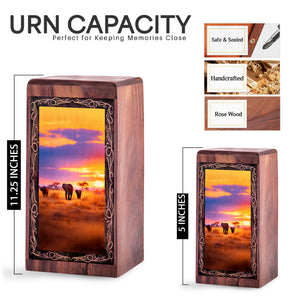 Golden Sunset Elephant Theme Urn - Handmade Cremation Urn For Adult Females