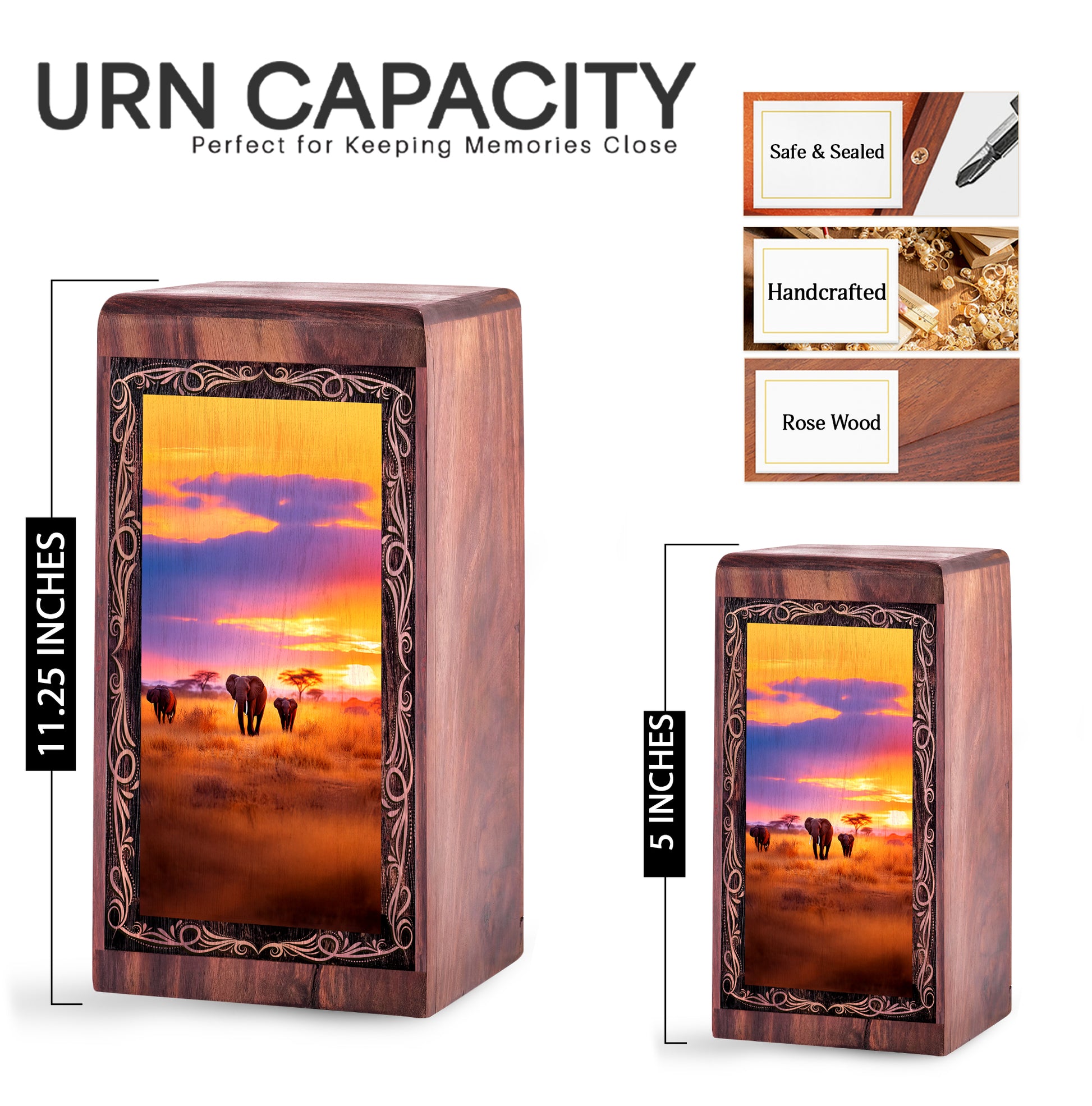 Golden Sunset Elephant Theme Urn - Handmade Cremation Urn For Adult Females