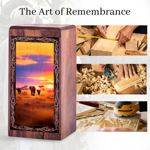 Golden Sunset Elephant Theme Urn - Handmade Cremation Urn For Adult Females