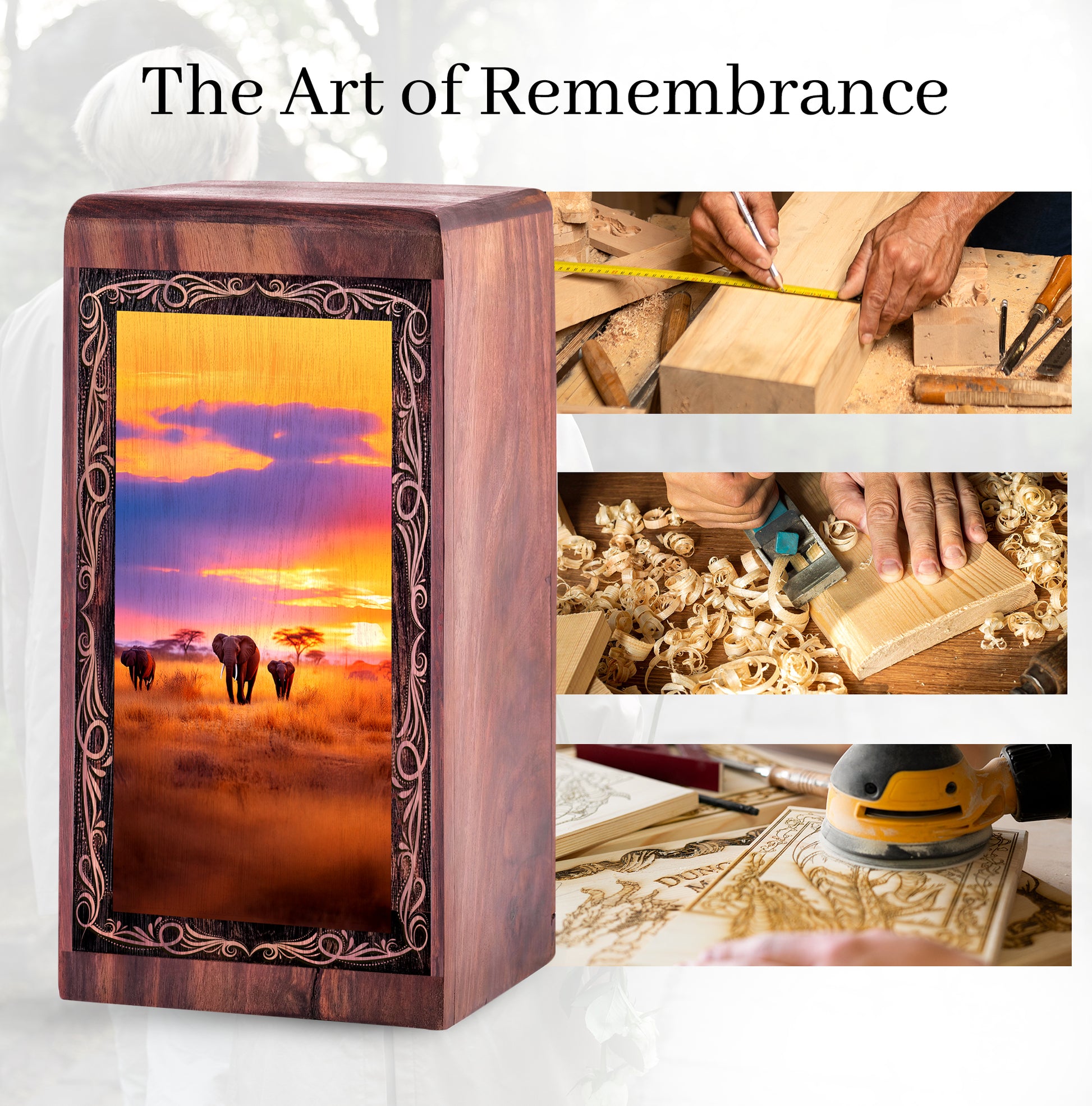 Golden Sunset Elephant Theme Urn - Handmade Cremation Urn For Adult Females