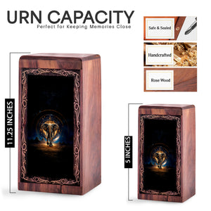 Sacred Cosmic Elephant Urn Box - Wooden Urn For Human Ashes Adult