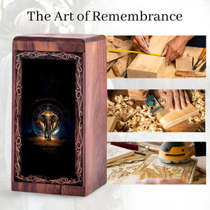 Sacred Cosmic Elephant Urn Box - Wooden Urn For Human Ashes Adult