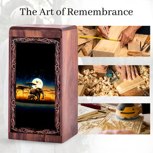 Full Moon Elephant Theme Urn Box - Handmade Cremation Urn For Burial
