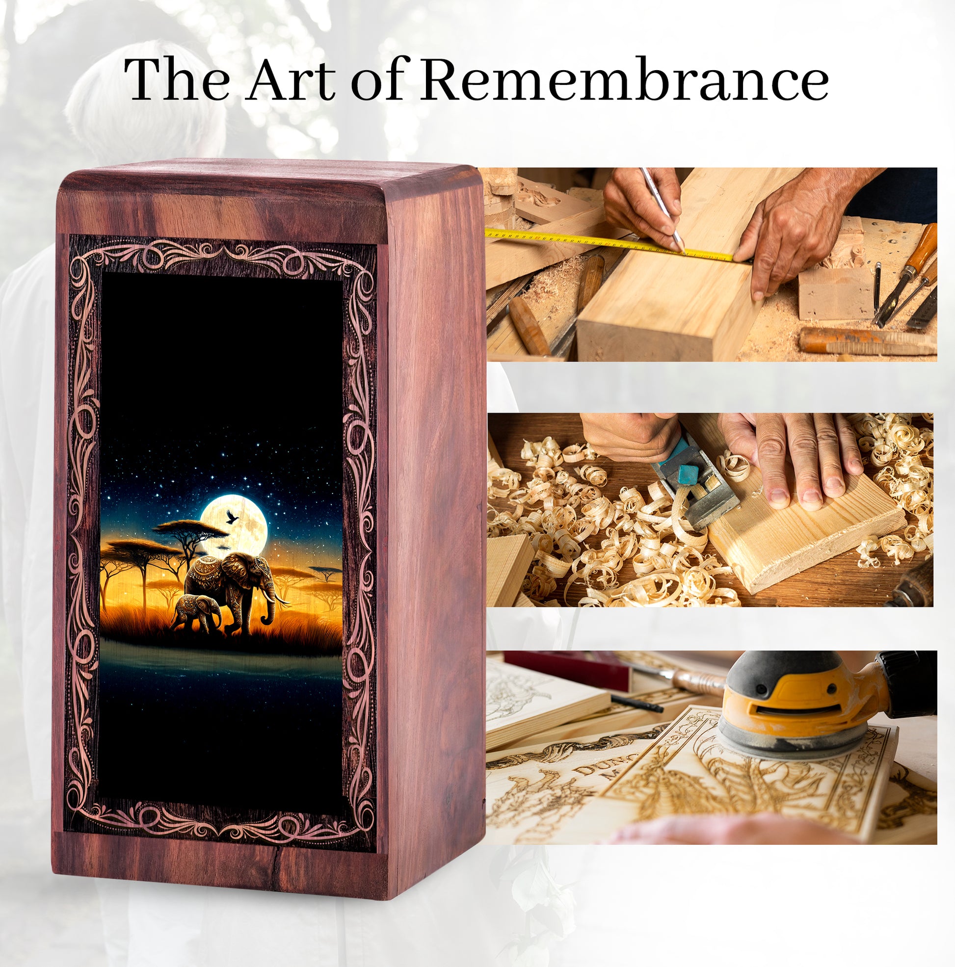 Full Moon Elephant Theme Urn Box - Handmade Cremation Urn For Burial