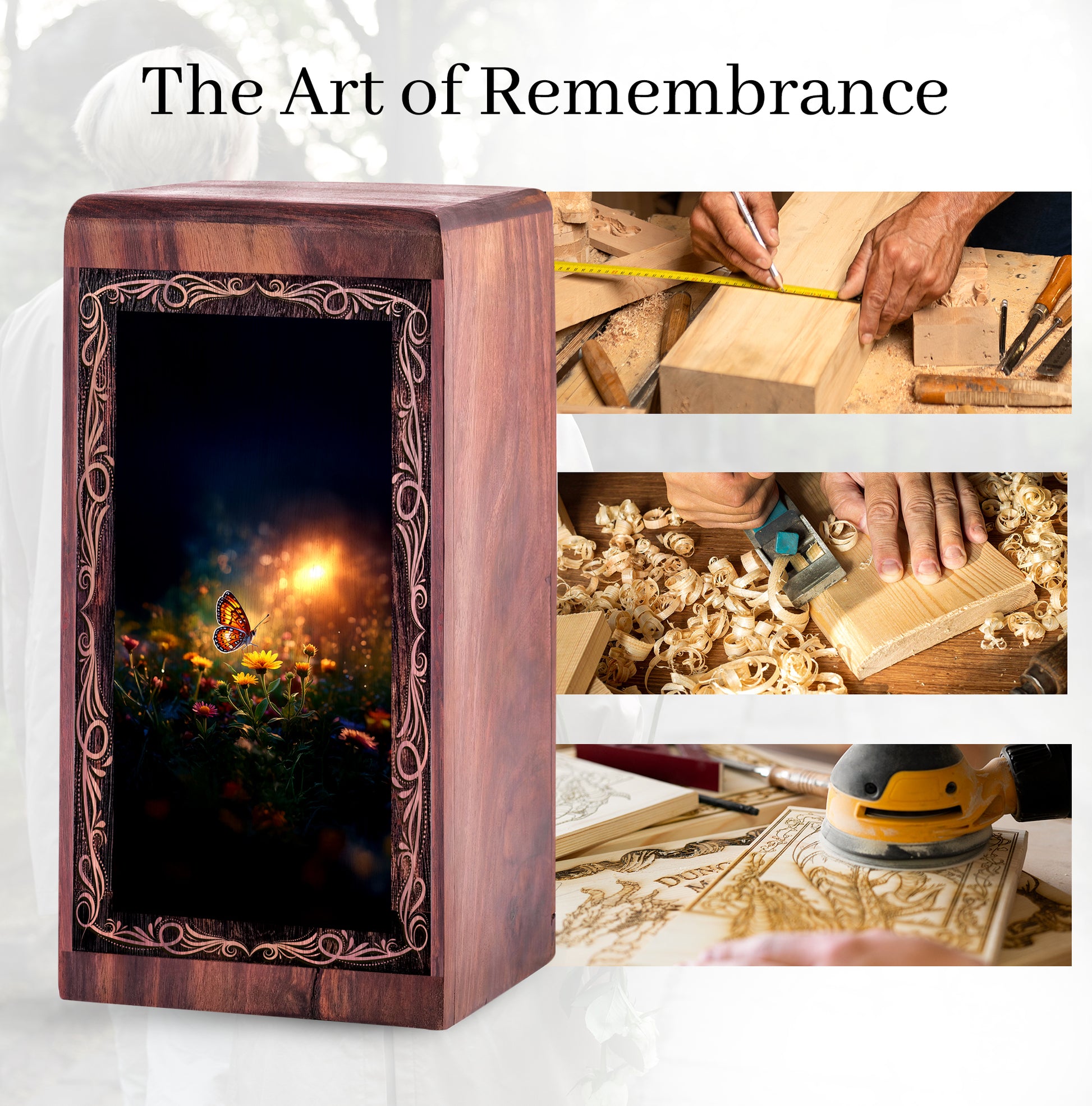Floral Butterfly Theme Urn For Ashes - Funeral Cremation Urn For Ashes