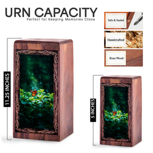 Mystic Butterfly Theme Cremation Urn Box - Wooden Memorial Urn For Male & Female