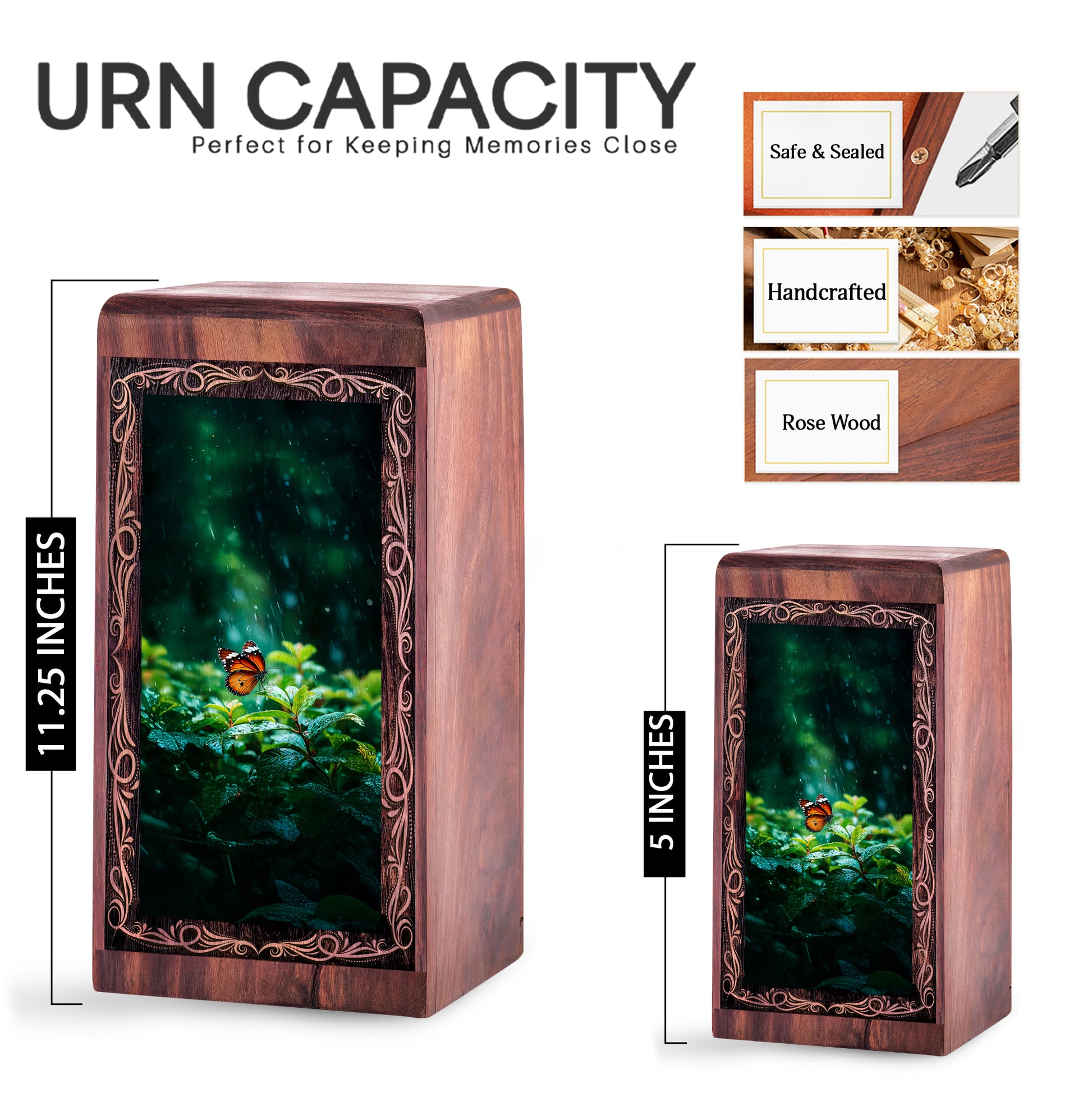 Mystic Butterfly Theme Cremation Urn Box - Wooden Memorial Urn For Male & Female