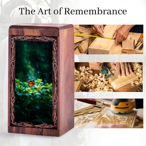 Mystic Butterfly Theme Cremation Urn Box - Wooden Memorial Urn For Male & Female