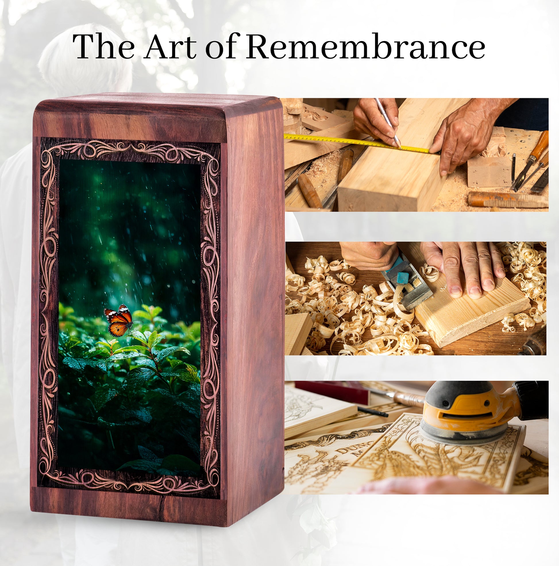 Mystic Butterfly Theme Cremation Urn Box - Wooden Memorial Urn For Male & Female