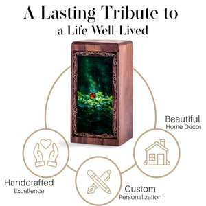Mystic Butterfly Theme Cremation Urn Box - Wooden Memorial Urn For Male & Female