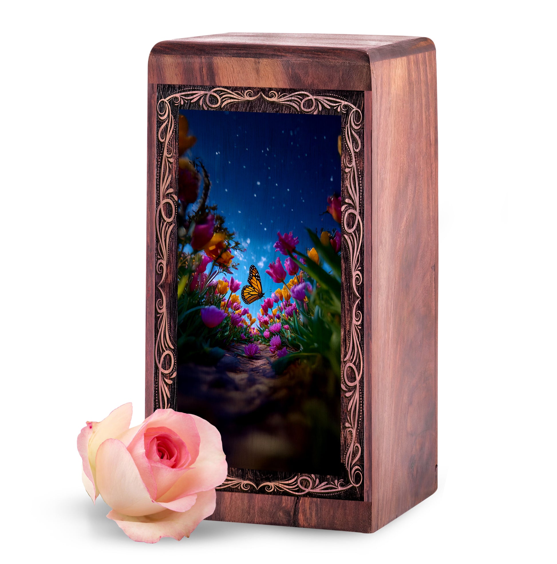 Blooming Butterfly Theme Funeral Urn Box - Handmade Urn For Human Ashes Adult