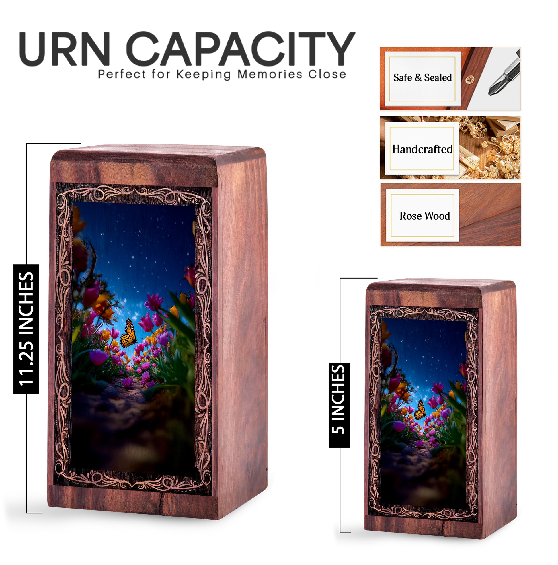 Blooming Butterfly Theme Funeral Urn Box - Handmade Urn For Human Ashes Adult