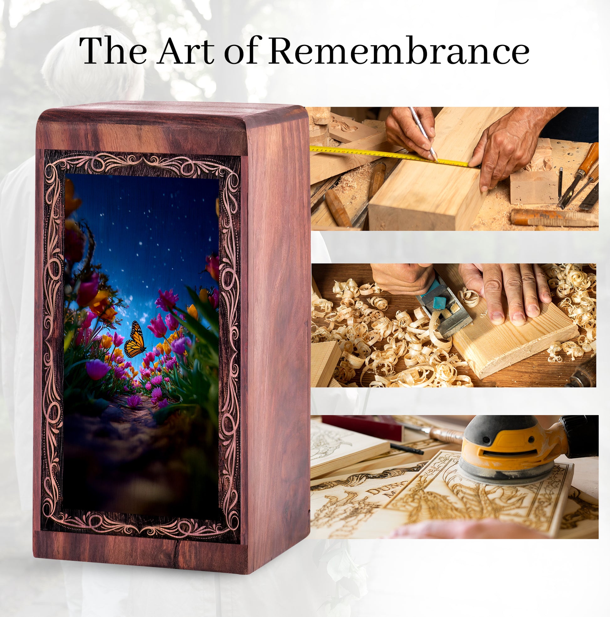 Blooming Butterfly Theme Funeral Urn Box - Handmade Urn For Human Ashes Adult
