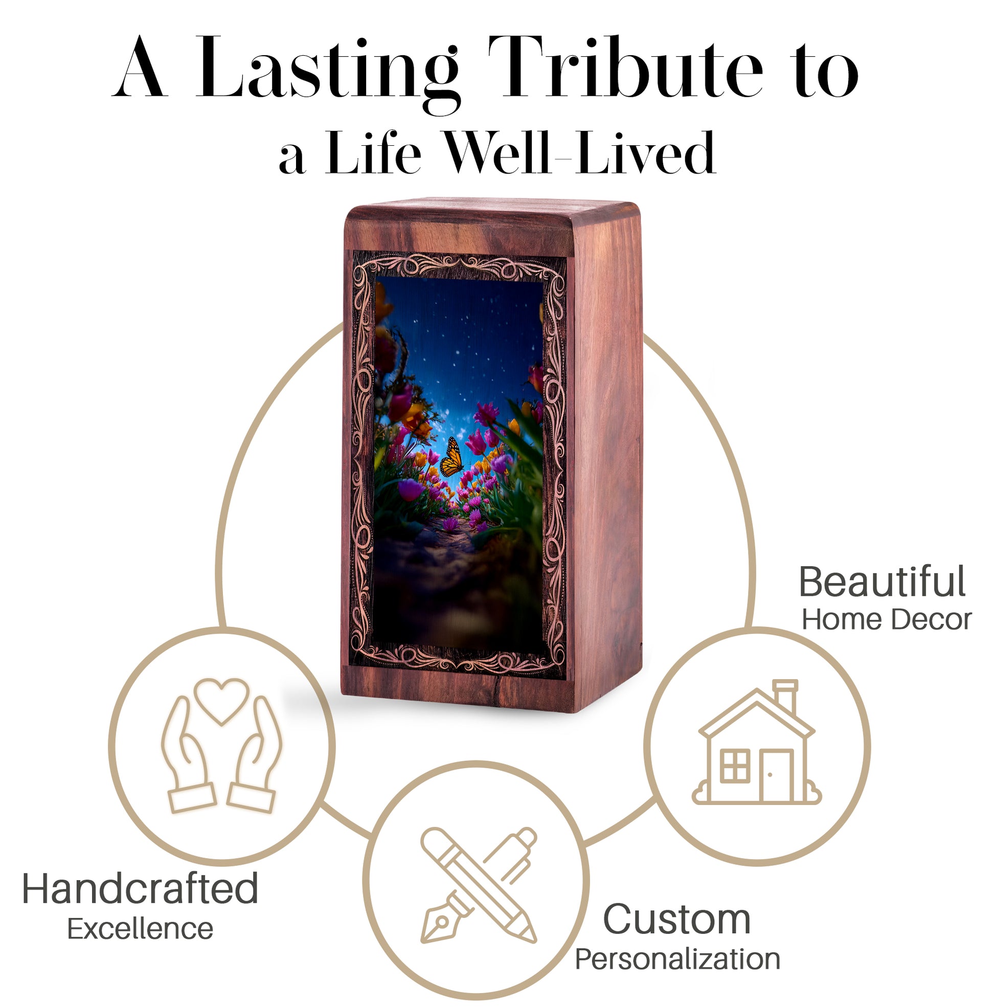 Blooming Butterfly Theme Funeral Urn Box - Handmade Urn For Human Ashes Adult