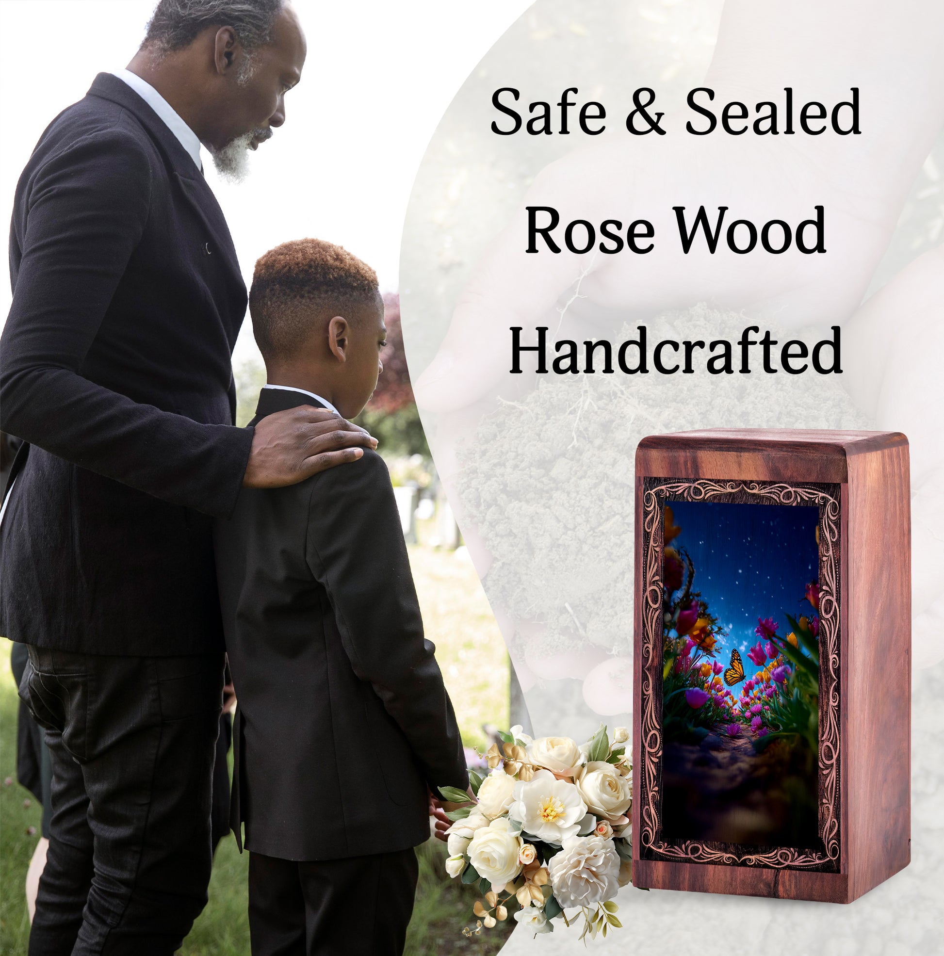 Blooming Butterfly Theme Funeral Urn Box - Handmade Urn For Human Ashes Adult