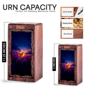 Butterfly Wooden Urn For Human Ashes - Floral Sunset Theme Memorial Urn Box