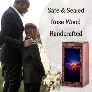 Butterfly Wooden Urn For Human Ashes - Floral Sunset Theme Memorial Urn Box