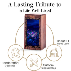 Night Glow Butterfly Wooden Urn Box - Memorial Creamtion Urn For Adult Male