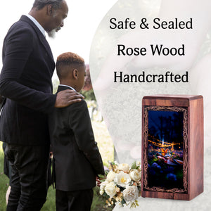 Night Music Butterfly Theme Urn - Wooden Cremation Urn For Human Ashes