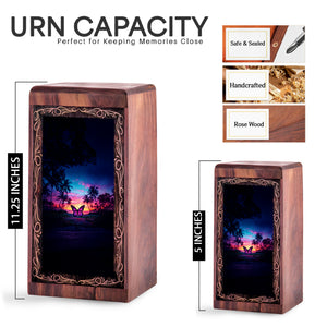 Butterfly Wooden Urn For Creamtion Urn - Beach Night Theme Urn Box For Ashes