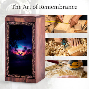 Butterfly Wooden Urn For Creamtion Urn - Beach Night Theme Urn Box For Ashes