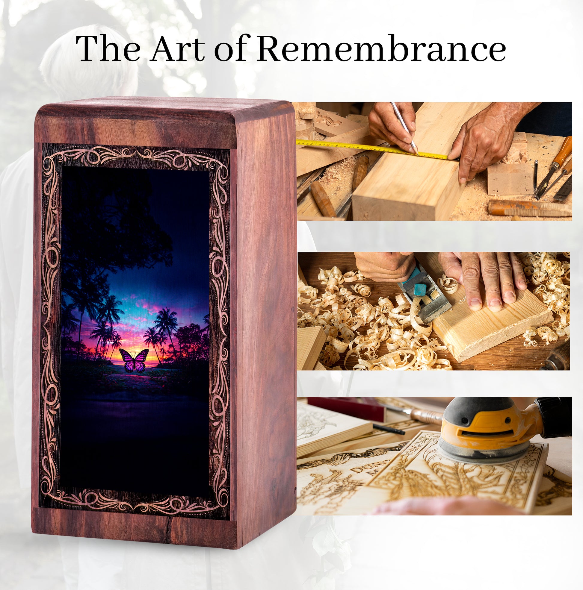 Butterfly Wooden Urn For Creamtion Urn - Beach Night Theme Urn Box For Ashes