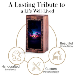 Butterfly Wooden Urn For Creamtion Urn - Beach Night Theme Urn Box For Ashes