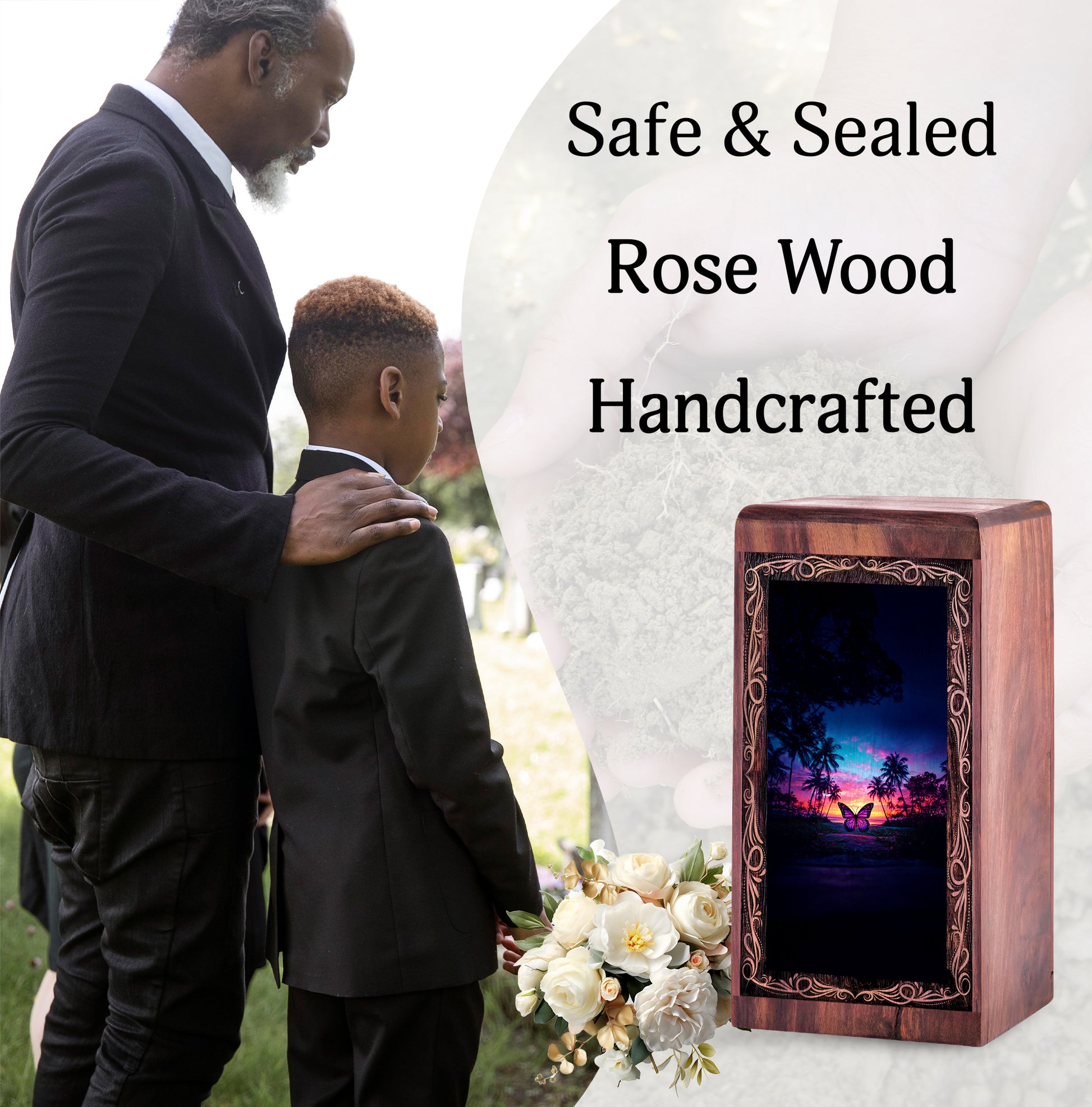 Butterfly Wooden Urn For Creamtion Urn - Beach Night Theme Urn Box For Ashes