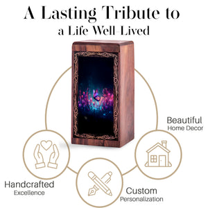 Luminous Night Butterfly Theme Wood Box - Funerary Wooden Urn For Burial