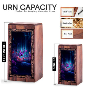 Magical Forest Butterfly Urn Box - Wooden Memorial Urn For Human Ashes