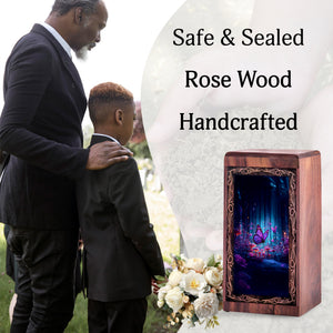 Magical Forest Butterfly Urn Box - Wooden Memorial Urn For Human Ashes