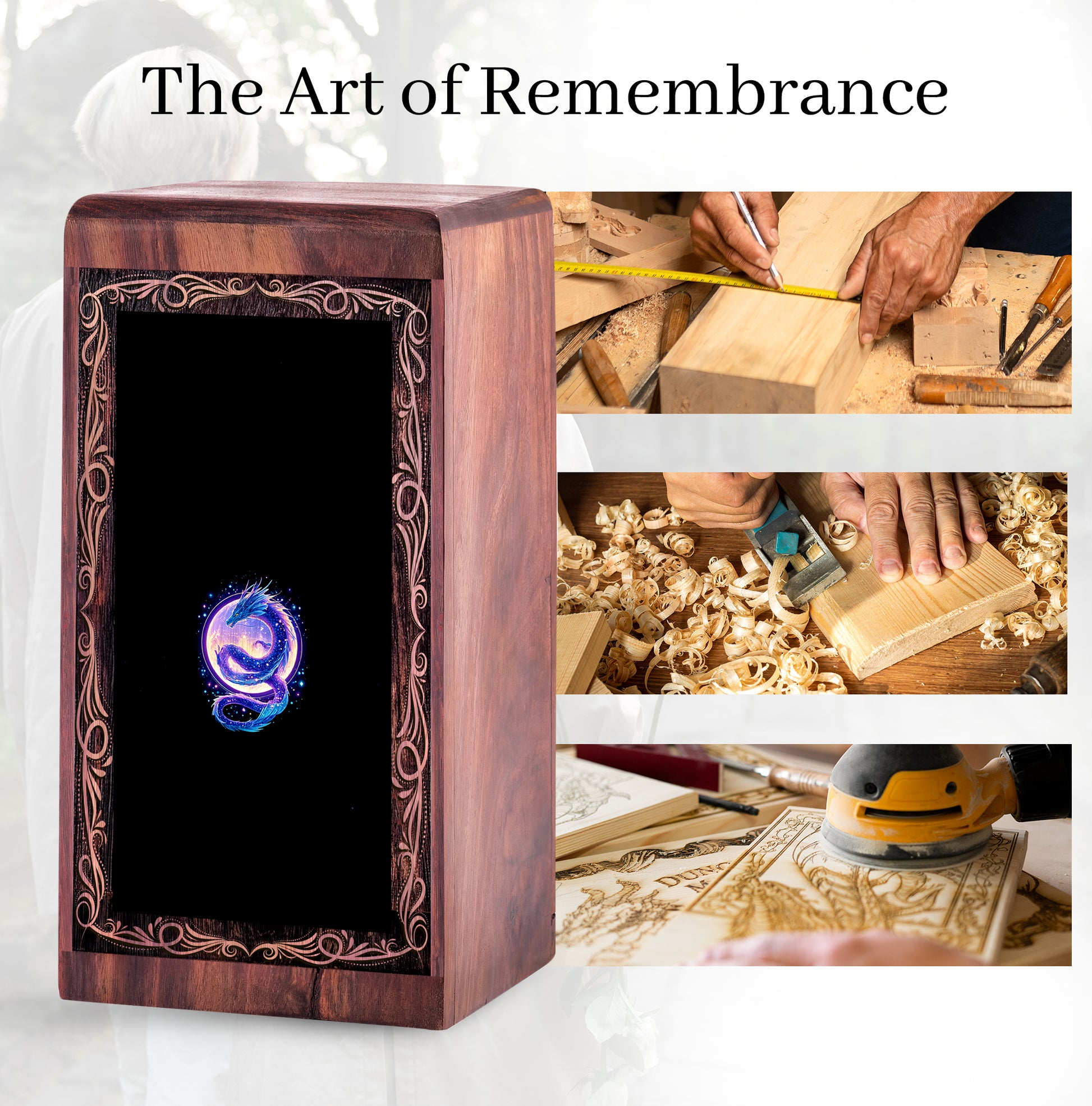 Mystic Dragon Moon Urn Box - Wooden Urn For Human Ashes Adult