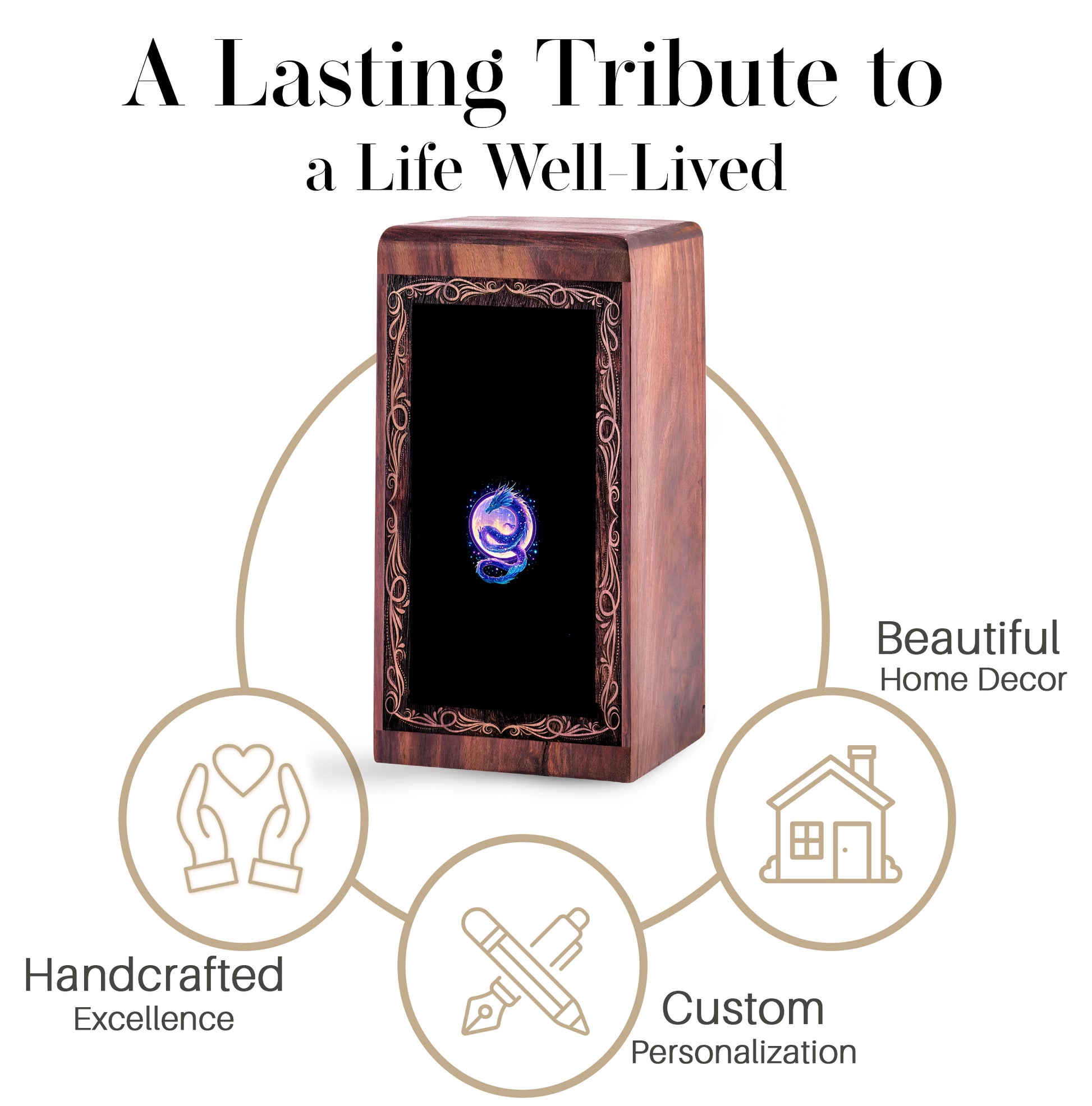 Mystic Dragon Moon Urn Box - Wooden Urn For Human Ashes Adult