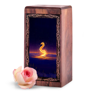 Dragon Handmade Wooden Urn Box - Golden Desert Theme Memorial Urn For Ashes