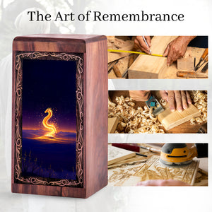 Dragon Handmade Wooden Urn Box - Golden Desert Theme Memorial Urn For Ashes