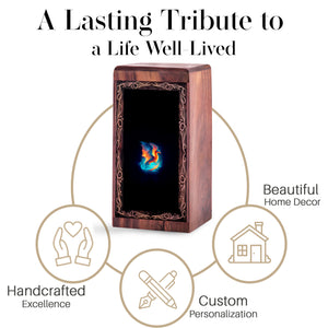 Magical Fire Dragon Funeral Wooden Box - Glowing Theme Cremation Urn For Male