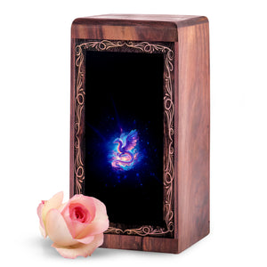 Magical Winged Dragon Theme Urn - Wooden Urn For Memorial Ashes For Adult Male