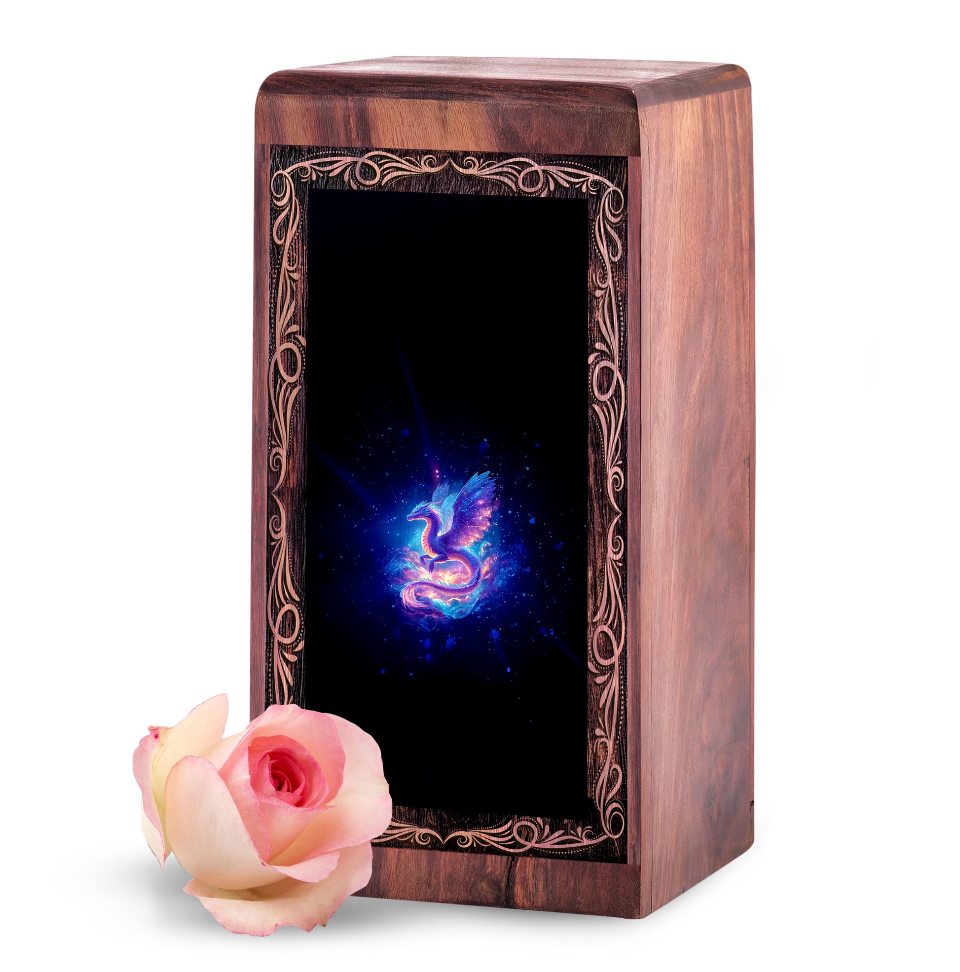 Magical Winged Dragon Theme Urn - Wooden Urn For Memorial Ashes For Adult Male