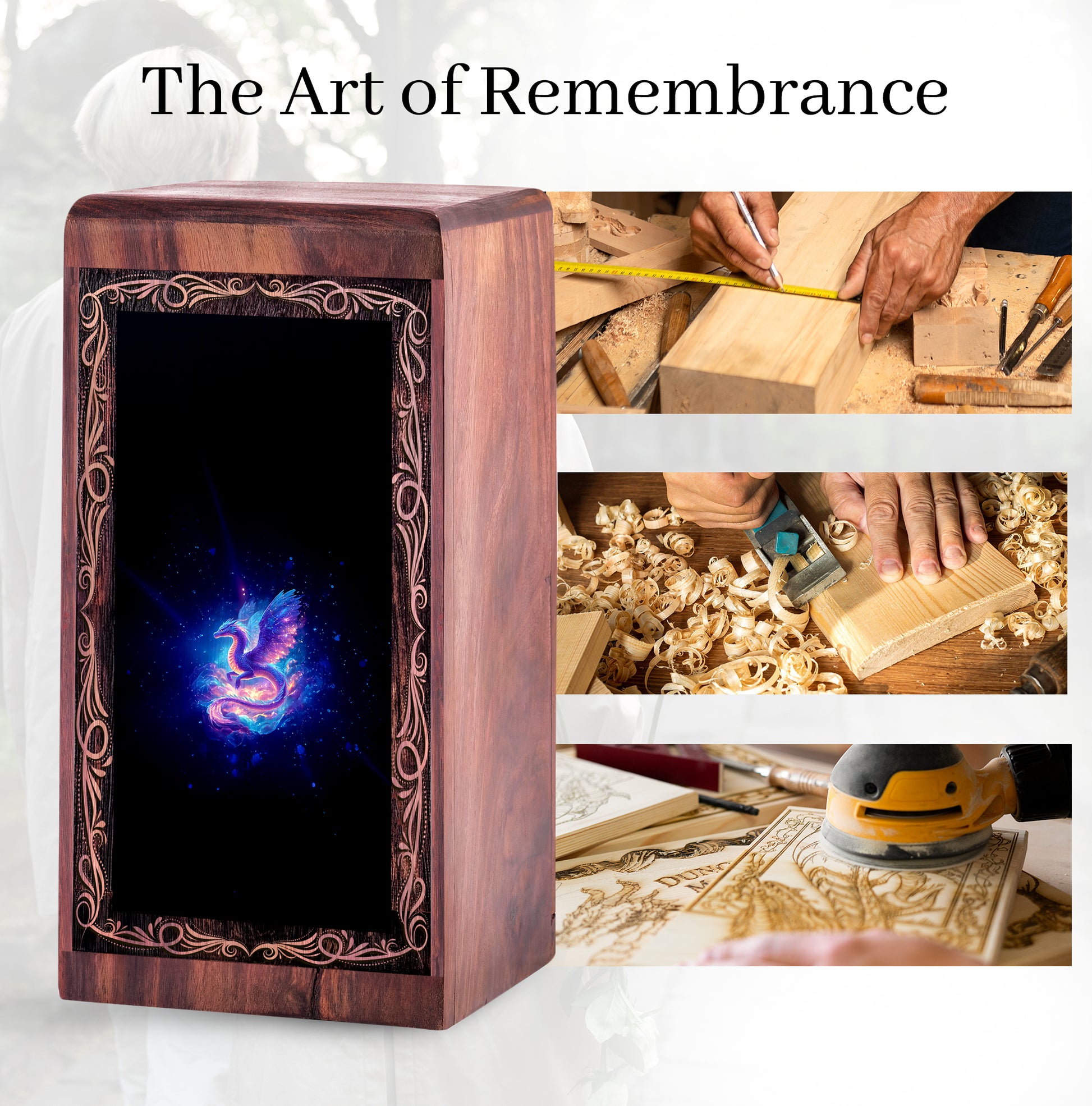 Magical Winged Dragon Theme Urn - Wooden Urn For Memorial Ashes For Adult Male