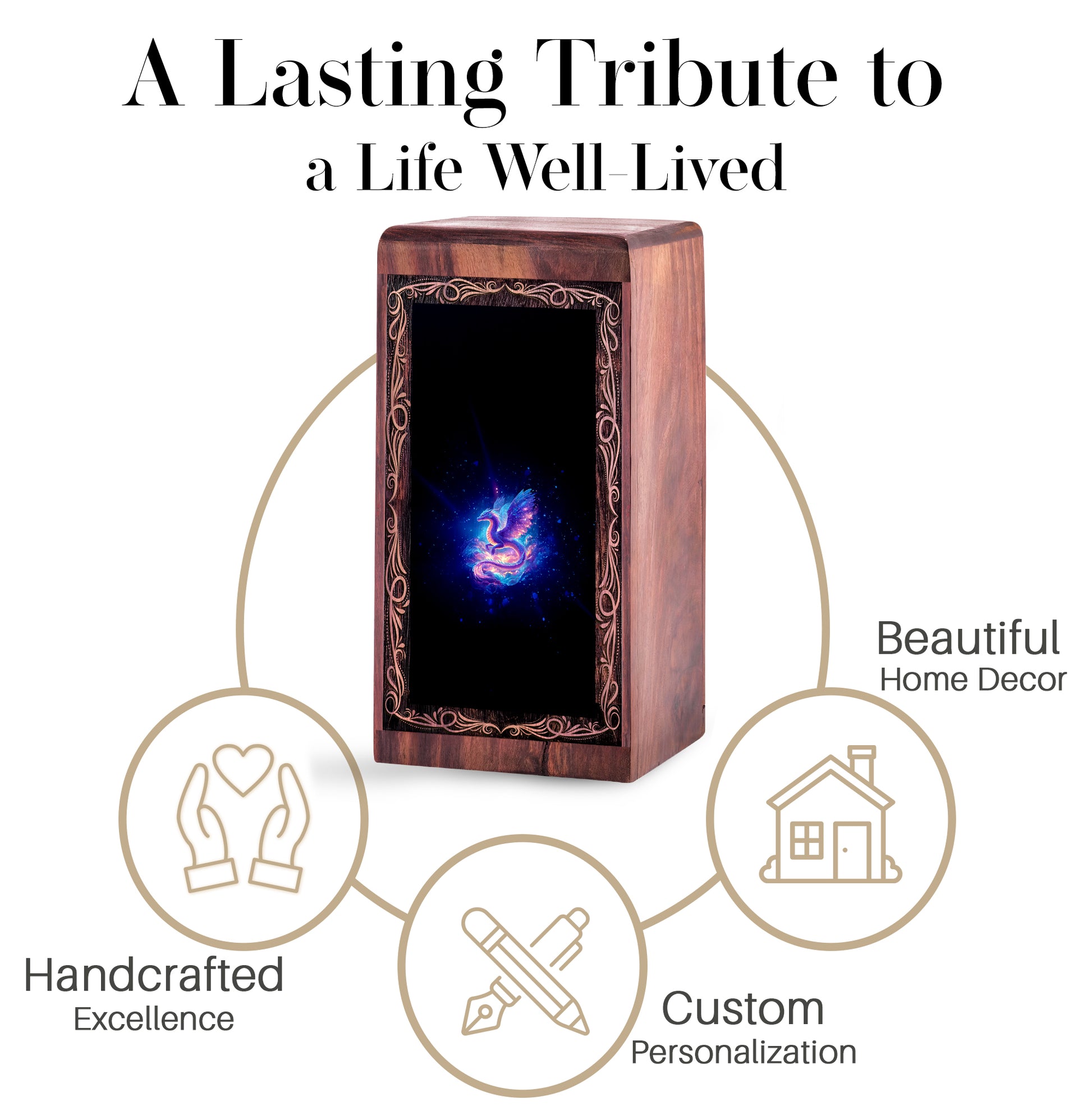 Magical Winged Dragon Theme Urn - Wooden Urn For Memorial Ashes For Adult Male