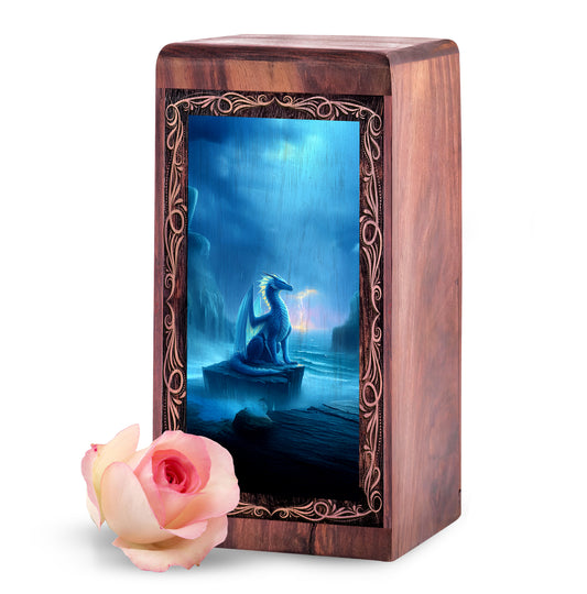 Dragon Cremation Urn Box - Fantasy Ocean Theme Funeral Urn For Human Ashes