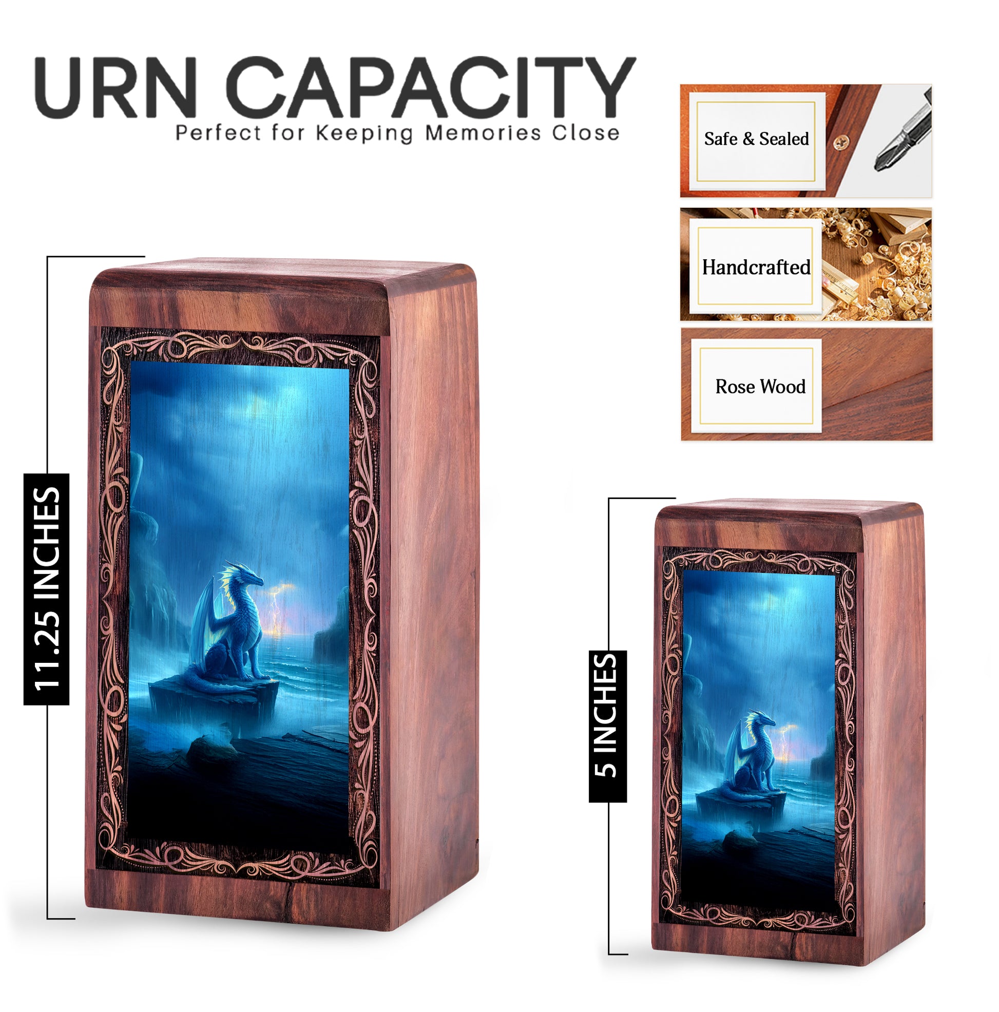 Dragon Cremation Urn Box - Fantasy Ocean Theme Funeral Urn For Human Ashes